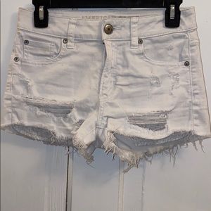 American Eagle White Denim Distressed Shorts